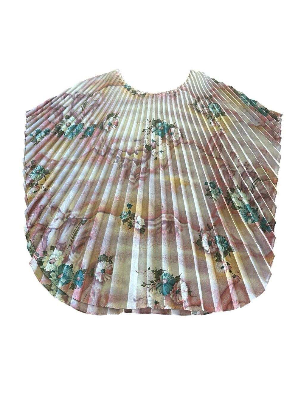 Vintage 1980s California Fashions Accordion Pleat Floral Caftan Batwing Top